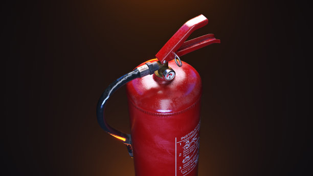 灭火器上的火灾背景3d渲染图片下载