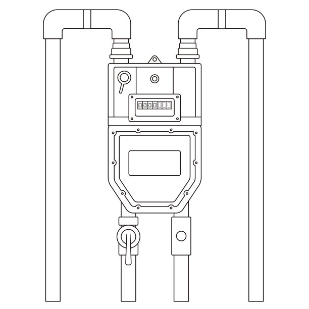 微电脑图解煤气表矢量图解带断路器将微电脑并入煤气表。装有微机控制的关闭装置的煤气表图片下载