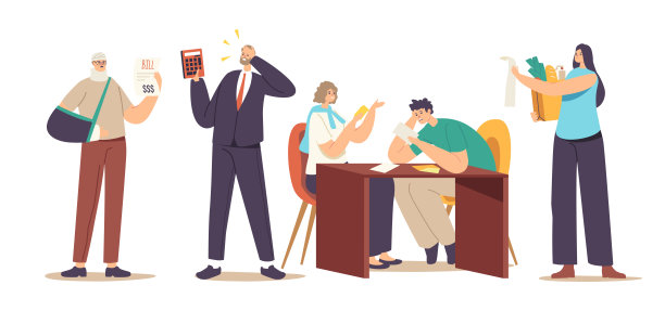 价格冲击的概念。角色因服务高成本而震惊。心烦意乱的人看比尔惊讶的费用图片下载