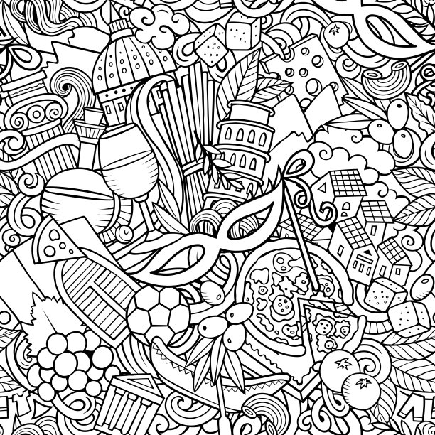 卡通涂鸦意大利无缝图案。图片下载