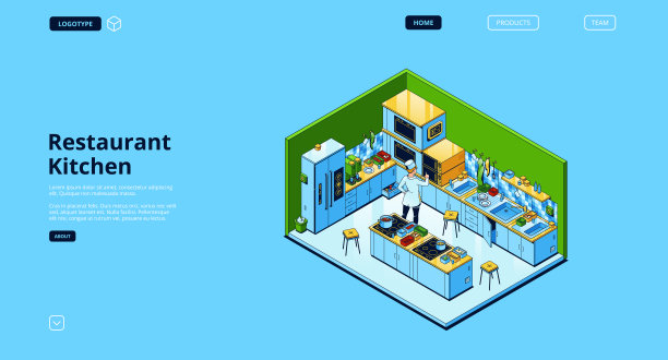 餐厅厨房的矢量横幅图片下载