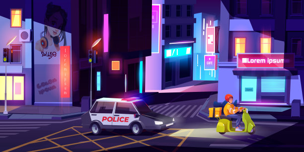 警车追逐骑滑板车的送货员图片下载