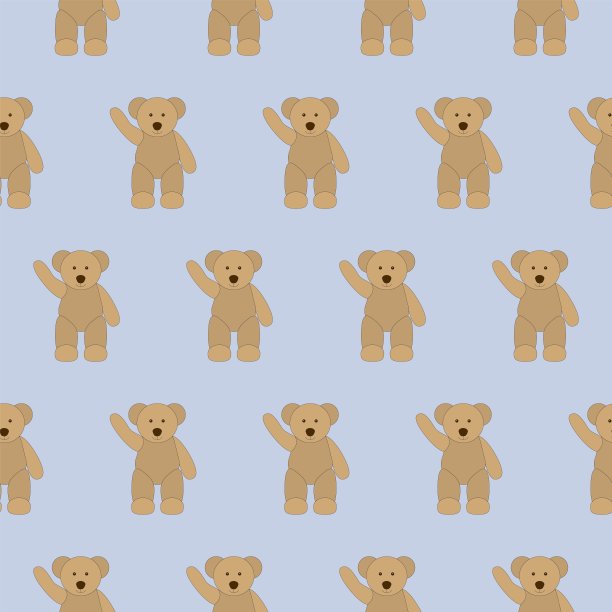 无缝图案的老泰迪熊挥手招呼图片下载