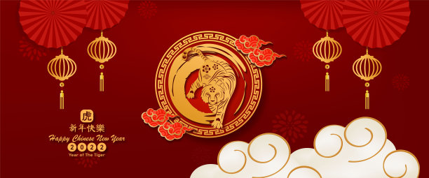 2022年春节快乐。虎年。中文翻译是Happy Chinese new year, year of The Tiger图片下载