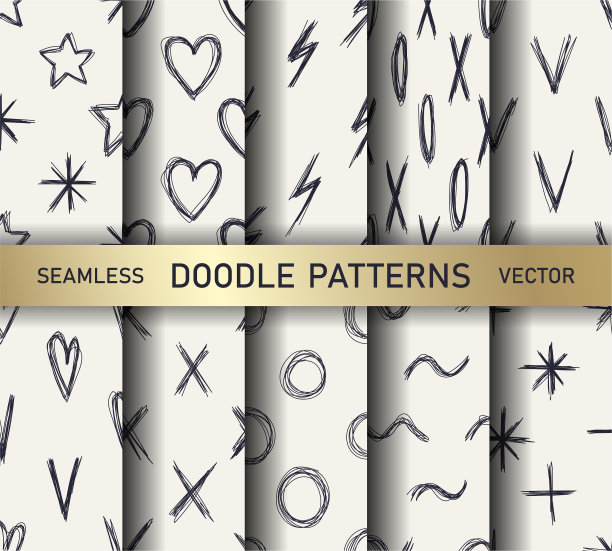 一套无缝矢量涂鸦模式。收集混乱的手绘线条背景。适用于织物、纺织品、包装、覆盖等。图片下载