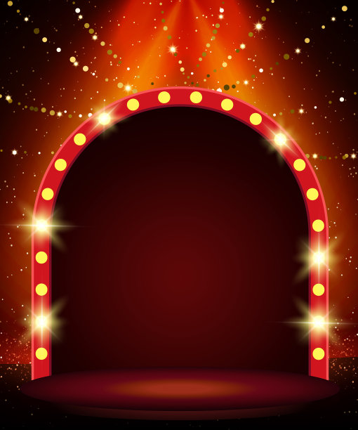 背景是闪亮的花环，闪耀的灰尘和拱形的旗帜。为演讲，音乐会，表演设计图片下载
