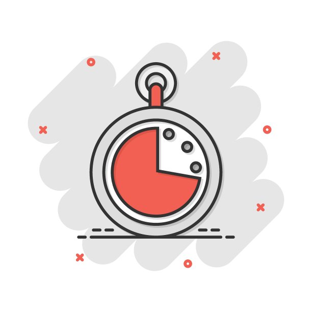 矢量卡通时钟计时器图标在漫画风格。观看标志插图象形文字。时钟企业飞溅效应概念。图片下载