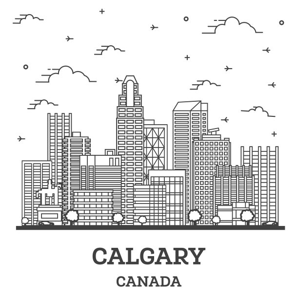 加拿大卡尔加里城市轮廓线与现代建筑孤立在白色。图片下载