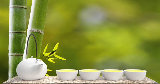 一杯热茶的3d渲染铺在木地板上，有很好的背景图片下载