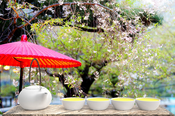 一杯热茶的3d渲染铺在木地板上，有很好的背景图片下载