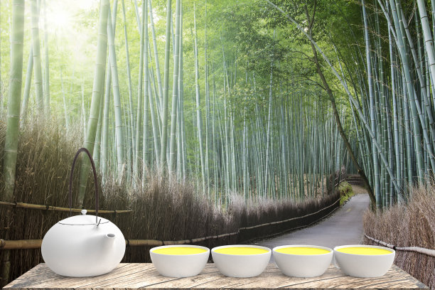 一杯热茶的3d渲染铺在木地板上，有很好的背景图片下载