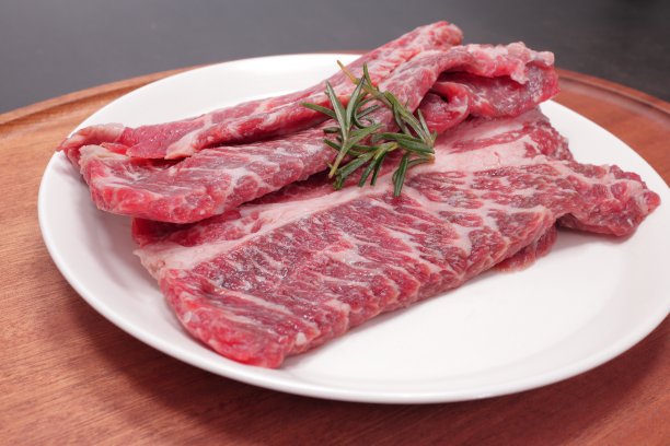 新鲜的生肉放在白色的盘子里图片下载