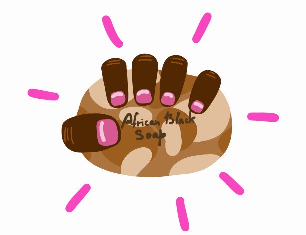 黑色的手拿着粉色的指甲，拿着非洲黑色的肥皂。图片下载