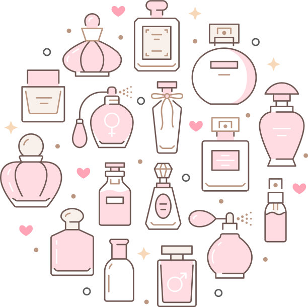 香水瓶圈海报与线条图标图片下载