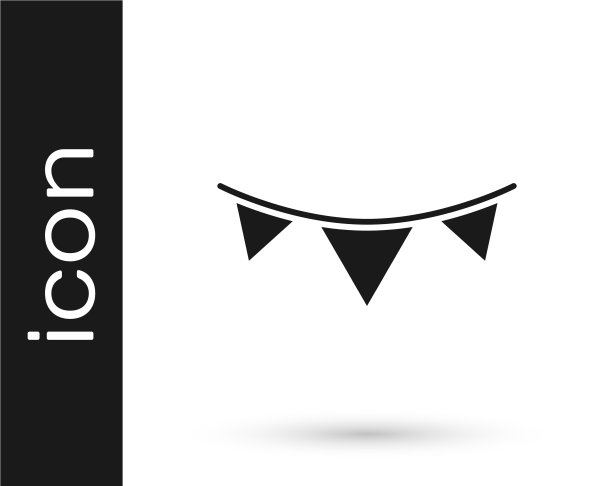 黑色狂欢节花环与旗帜图标孤立图片下载