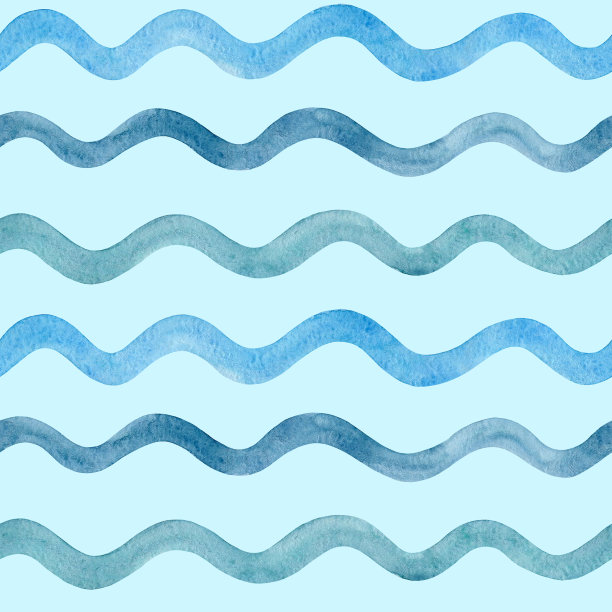 水彩蓝色和绿色波浪条纹在浅蓝色的背景图片下载