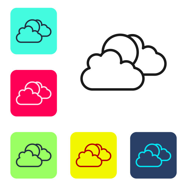 黑线太阳和云的天气图标孤立上图片下载