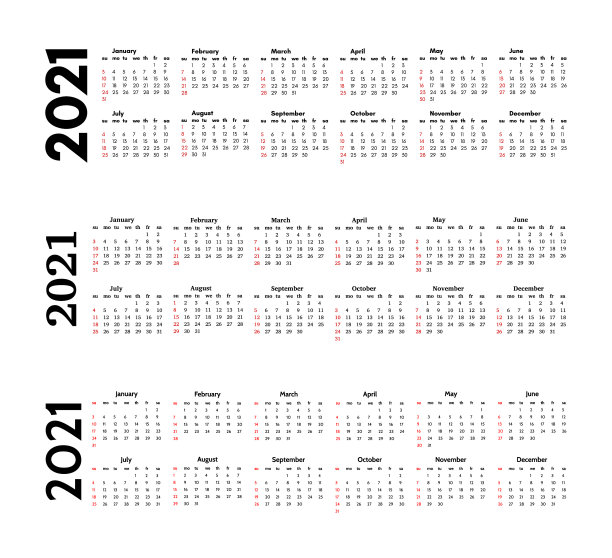 2021年日历孤立在白色背景上图片下载