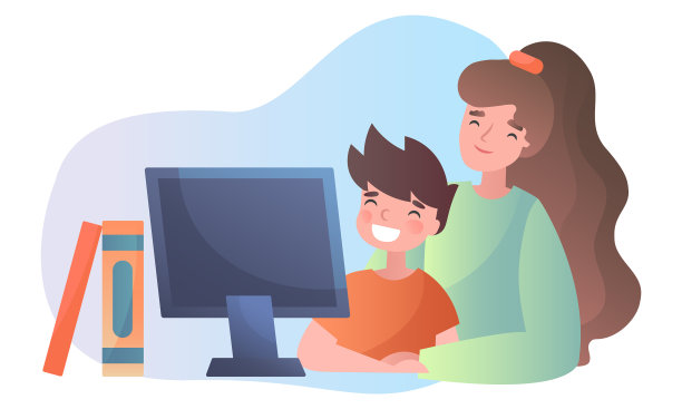 母亲在网上教年幼的儿子图片下载