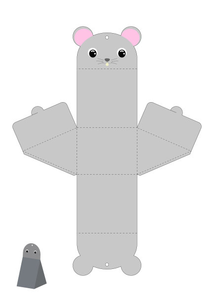 派对喜欢盒子鼠标设计糖果，糖果，礼物。包装模切模板，伟大的任何目的，生日，婴儿送礼。可编辑的蓝图布局与切割和计分线。图片下载