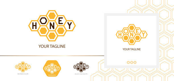 蜂蜜的标志。蜂窝几何标识设计图片下载