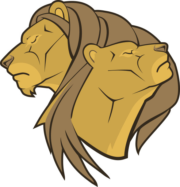 狮子和狮子的卡通插图图片下载