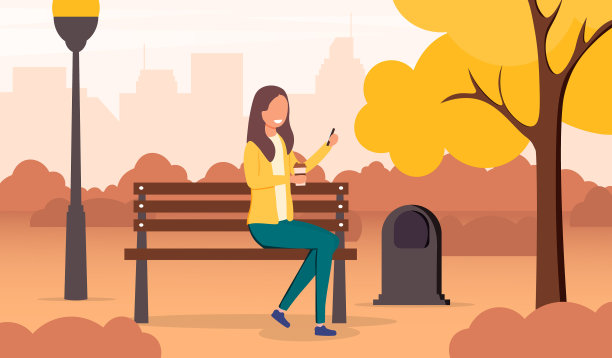 年轻女子在秋天的公园里放松图片下载