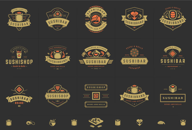 寿司餐厅的标志和徽章设置日本图片下载