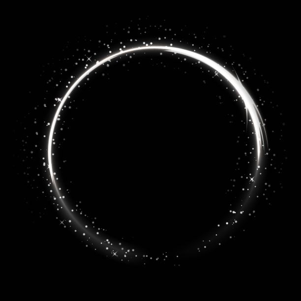 白色圆圈与星星和灯光在黑色背景。圆形电动框架与闪光。几何时尚设计矢量插图。空极环，抽象艺术装饰图片下载