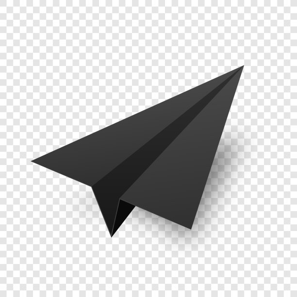 真实的黑色手工纸飞机孤立在透明的背景。折纸飞机的扁平风格。矢量图图片下载