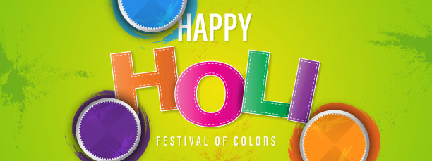 快乐胡里节矢量插图横幅模板与胡里粉彩色碗在绿色的背景。图片下载