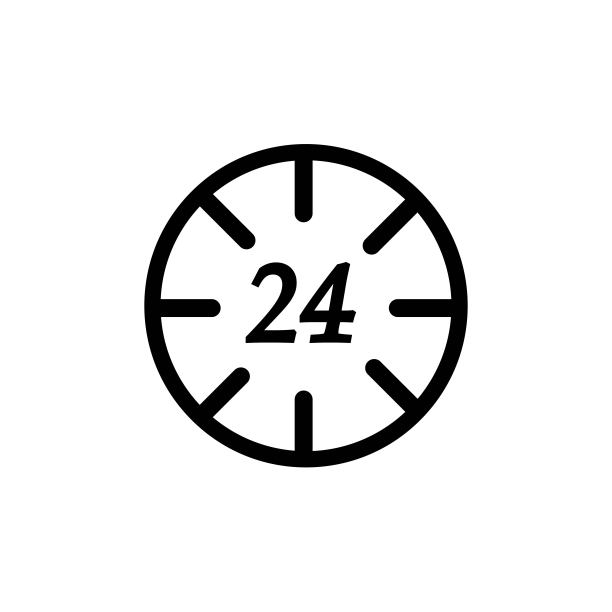 24小时服务热线图标或大纲标志。孤立的符号全天在白色的背景。线性象形图形24小时支持符号或移动应用程序和网页设计。矢量插图EPS 10图片下载