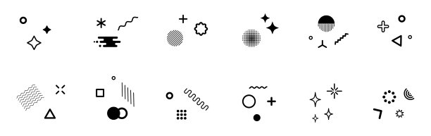 闪光装饰图标设置形状，星形几何闪光图案。设计的复古元素。复古时髦的图形，复古的打印元素集合-股票向量图片下载