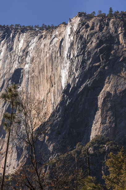 加州约塞米蒂国家公园的马尾瀑布，冬季大火肆虐图片下载