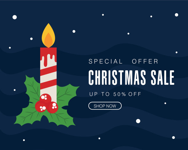 有蜡烛和树叶的圣诞特卖图片下载