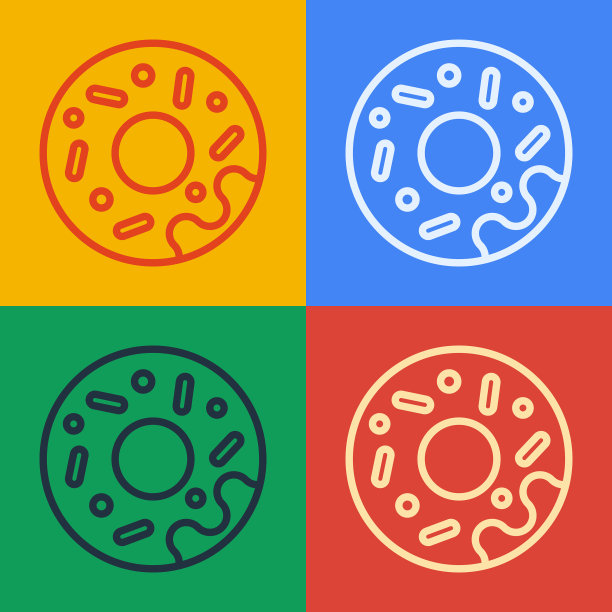 波普艺术线甜甜圈与甜釉图标隔离图片下载