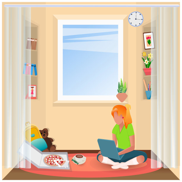 隔离期间在家用笔记本电脑工作的人物图片下载