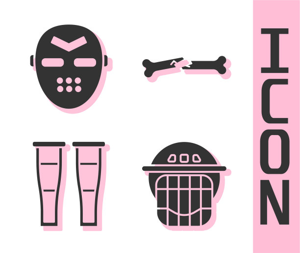 设置曲棍球头盔曲棍球面具拐杖或拐杖图片下载