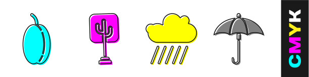 设梅花果树云雨撑伞图片下载