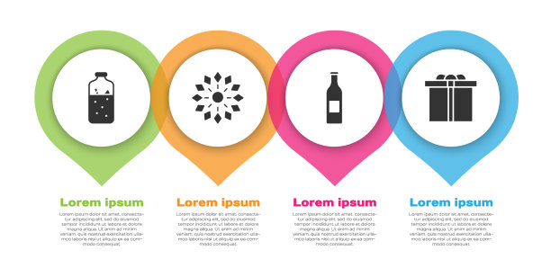 设置热红酒烟花啤酒瓶和礼物图片下载