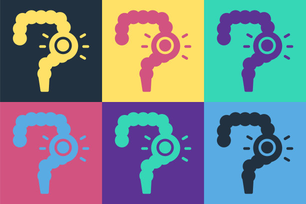 流行艺术肠便秘图标孤立的颜色背景。肠道问题。向量图片下载