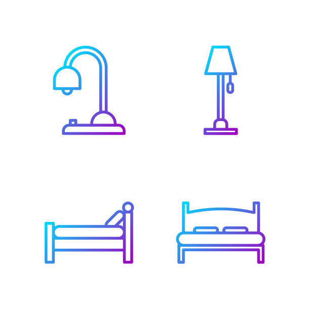 设行大床、床、台灯和落地灯图片下载