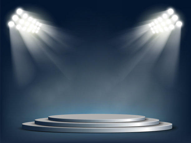 用泛光灯照亮的圆形模板平台或舞台。图片下载