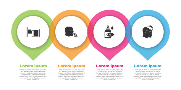 设病床、呕吐人、滴眼液瓶和体温高的人。业务信息模板。向量图片下载