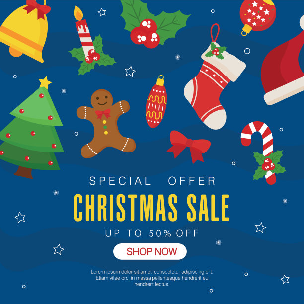 圣诞销售与图标设置在蓝色背景图片下载