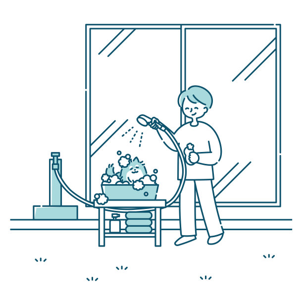 一个人在院子里给狗洗澡图片下载