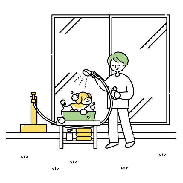 一个人在院子里给狗洗澡图片下载