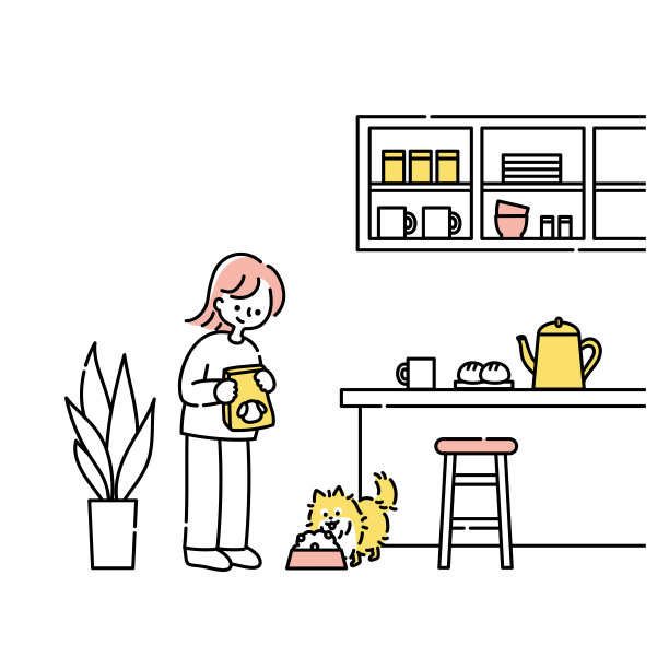 一个女人在厨房里喂狗图片下载