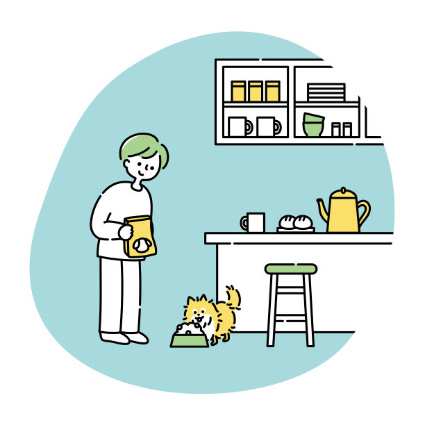 一个人在厨房里喂狗图片下载