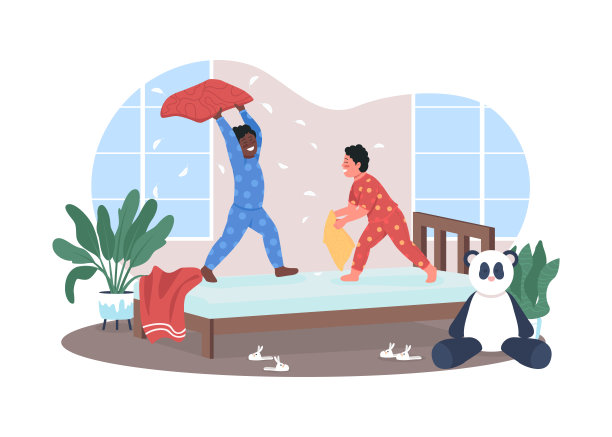 幼儿园枕头大战2D矢量网横幅，海报图片下载